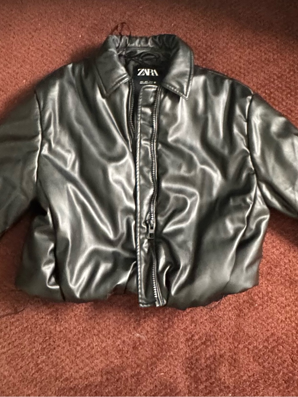 ZARA Black Faux Leather Bomber Jacket
